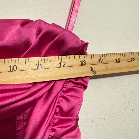 Sage + Paige Dress Womens Small Hot Pink Satin Ruched Side Mini Barbie Party - Picture 8 of 8